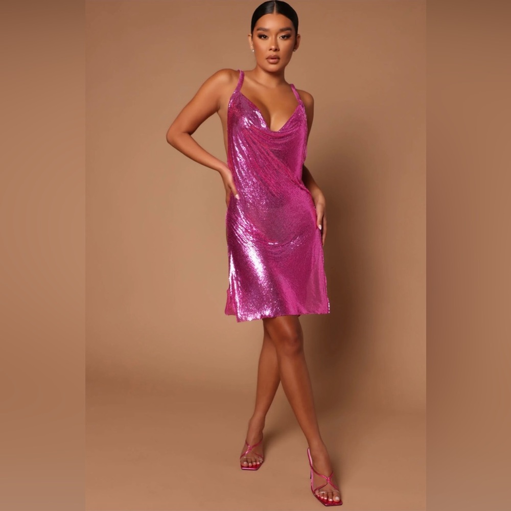 pink metal mesh chainmail mini dress very sexy S/M BRAND NEW